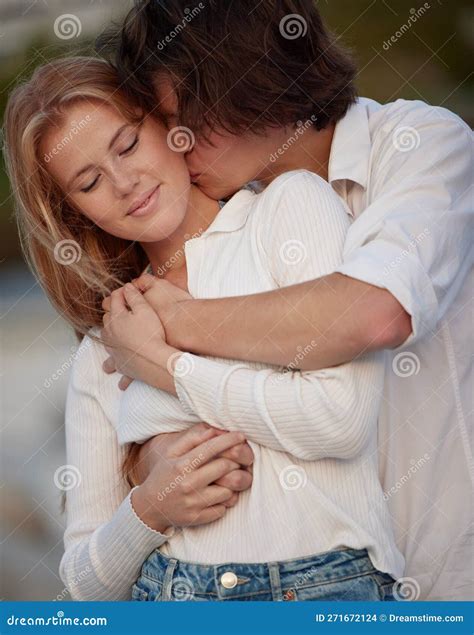 Love, Kiss and Couple Hug, Quality Time and Celebration with Smile, Relationship and Affection ...