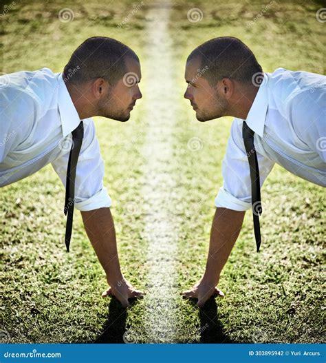 Businessman, Sports Field and Challenge Competition or Mirror ...