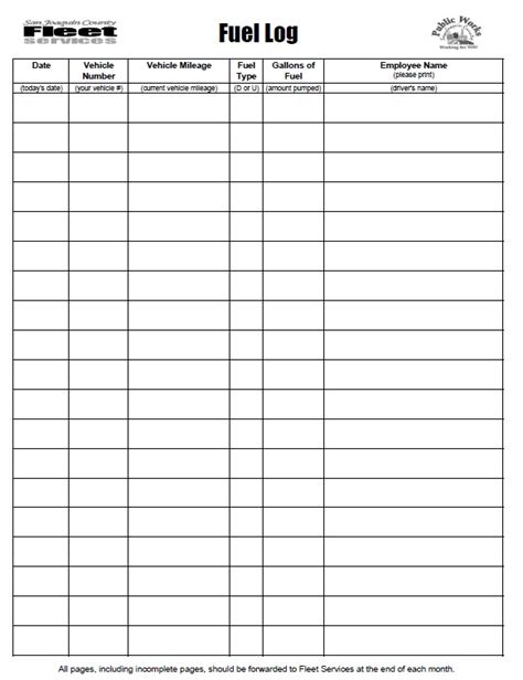 Sample of Company Vehicle Fuel And Inspection Log Template | Templateral