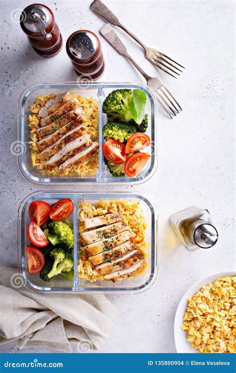 Healthy Meal Prep Containers with Chicken and Rice Stock Photo - Image ...