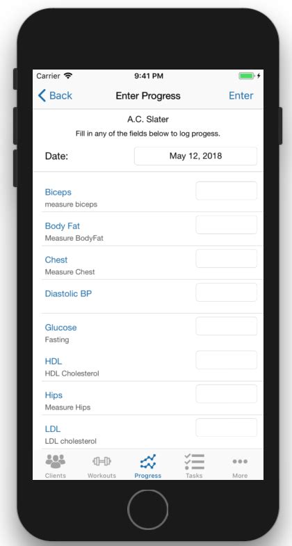 Client Fitness Progress Tracking Tables added to iOS App