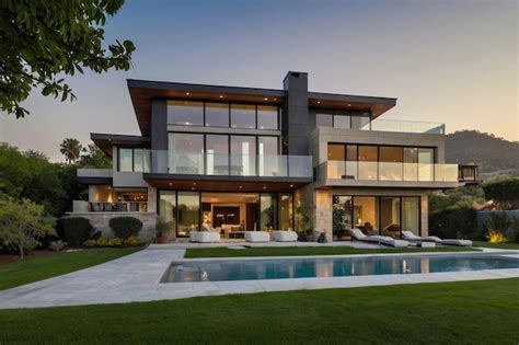 Modern Luxury Home at Dusk | Premium AI-generated image