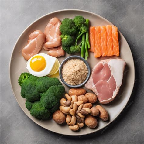Balanced plate of nutritious protein fats and carbs | Premium AI ...