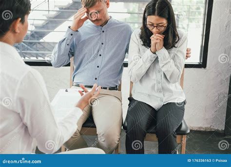Phychiatrist Phychologist Counselor Therapist Consulting Giving Relationship Advice To Couple ...
