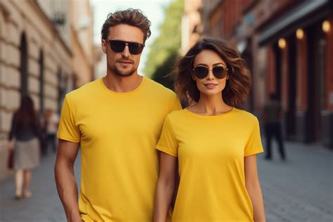 Couple Wearing Yellow Tshirt Mockup Graphic by Creative Arts · Creative ...