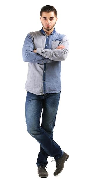 Premium Photo | Man in blue shirt and jeans isolated on white