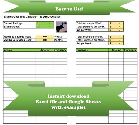 Simple Budget Savings Goal Calculator Excel and Google - Etsy