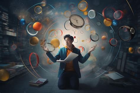 Premium Photo | A person juggling multiple tasks managing time ...
