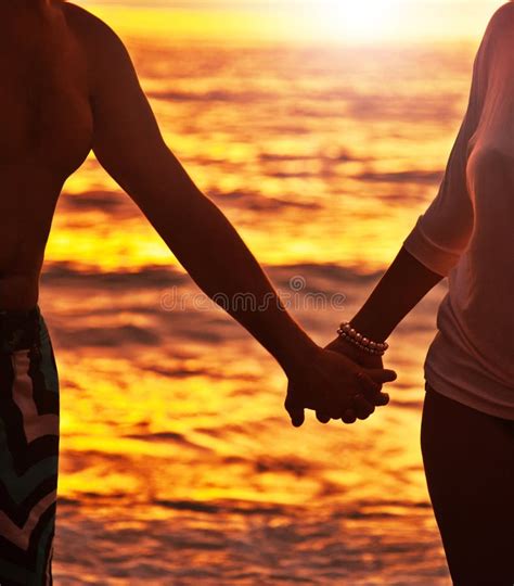 Love - Romantic Couple Holding Hands, Beach Sunset Stock Image - Image ...