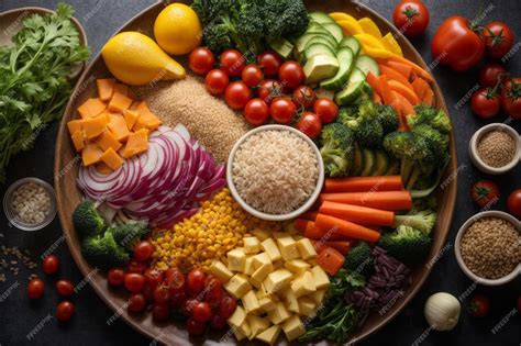 Premium Photo | Balanced meal with protein grains vegetables fruit and ...