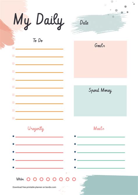 Printable Daily Planner Template - Bordio