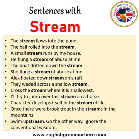 Sentences with Stream, Stream in a Sentence in English, Sentences For Stream - English Grammar Here