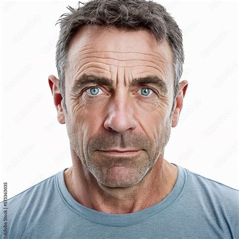 Face portrait of a casual middle-aged man on a white square background ...