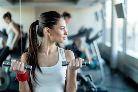 Beautiful, Young Woman Lifting Weights in a Gym Stock Image - Image of ...