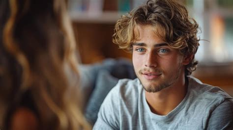 Young Attractive Man Listening Intently During Conversation | Premium ...