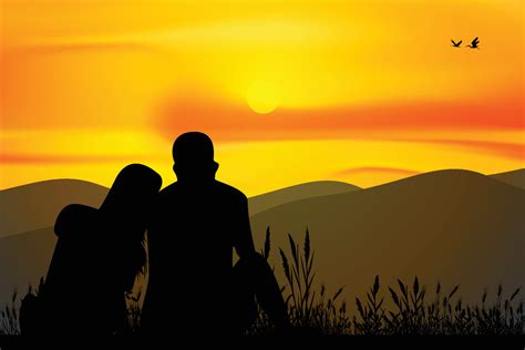 cute couple with sunset silhouette 10819640 Vector Art at Vecteezy