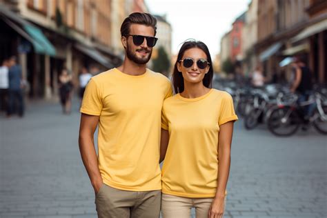 Couple Wearing Yellow Tshirt Mockup Graphic by Creative Arts · Creative ...