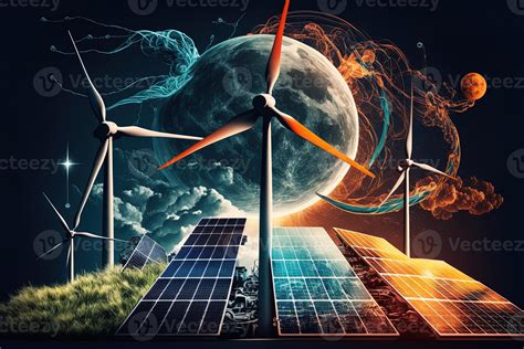 Renewable energy background with green energy as wind turbines and ...