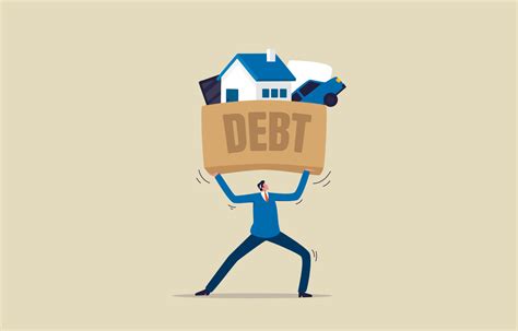 Financial crisis and debt burden concept. Businessman standing holding ...