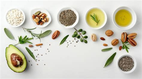 Premium Photo | Variety of nutrient rich fats avocado nuts seeds olive ...