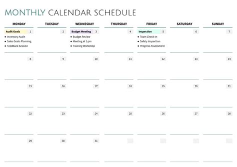 Monthly Calendar Schedule Template - Google Docs | Word - Highfile