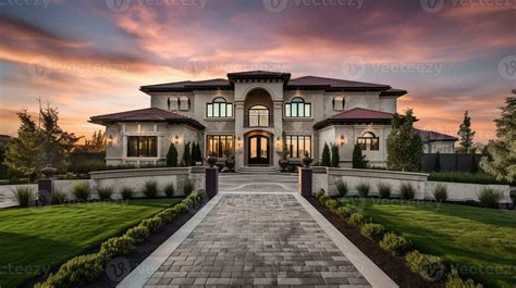 AI Generative Exterior of modern luxury house with garden and beautiful sky, 23309666 Stock ...