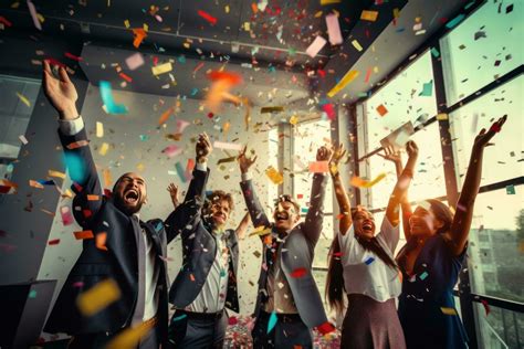 Business people with confetti in the air celebrating success at work ...