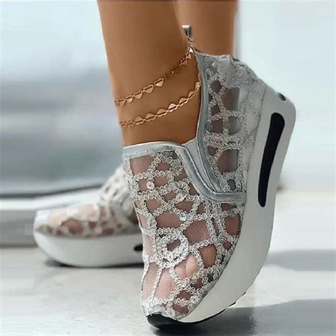Women's Sneakers Loafers Plus Size Platform Loafers Daily Summer Sequin ...