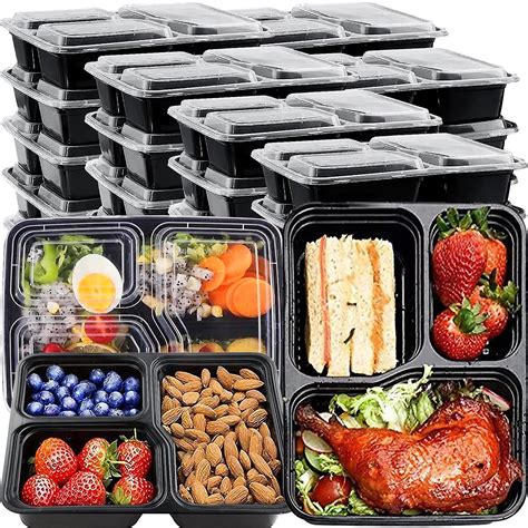 Meal Prep Container 3 Compartment, 50 Pack Meal Prep Containers with ...