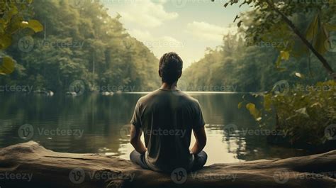 Man Practicing Mindfulness and Meditation in A Peaceful Natural ...
