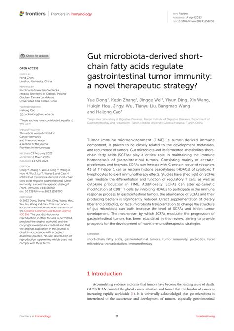 (PDF) Gut microbiota-derived short-chain fatty acids regulate gastrointestinal tumor immunity: a ...