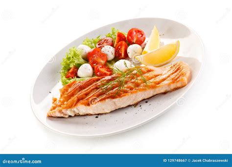 Grilled Salmon with Vegetables Stock Image - Image of meat, background ...