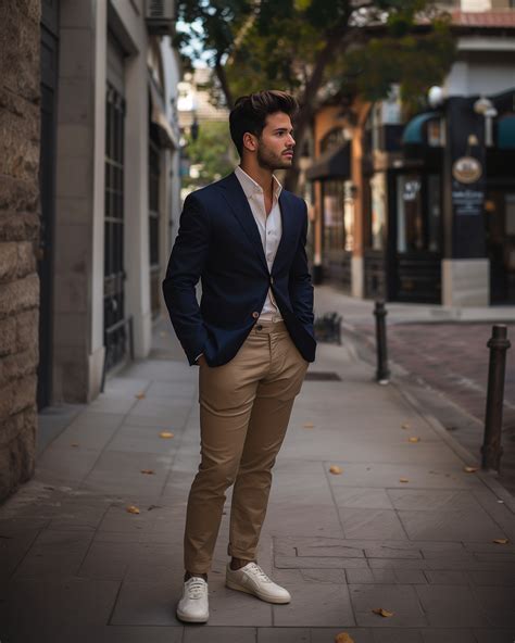 Blue Navy Blazer with Chinos and Sneakers | Hockerty