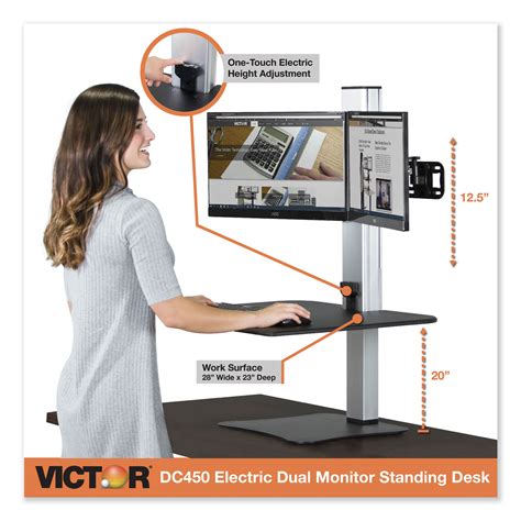 High Rise Electric Dual Monitor Standing Desk Workstation, 28