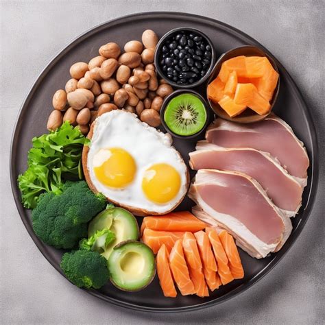 Balanced plate of nutritious protein fats and carbs | Premium AI ...