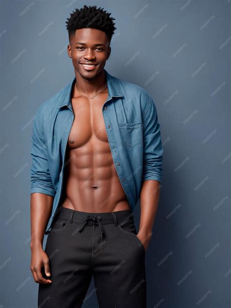 Premium Photo | Black Male Model Posing for a Photo on a Blue Studio Background
