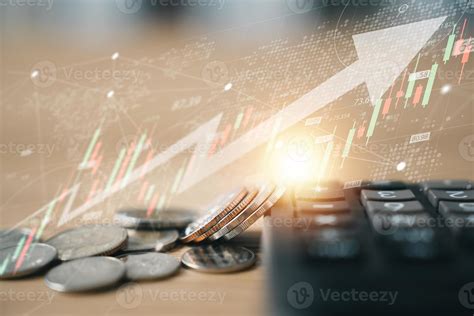 Financial information on country background, stacks of coins with ...