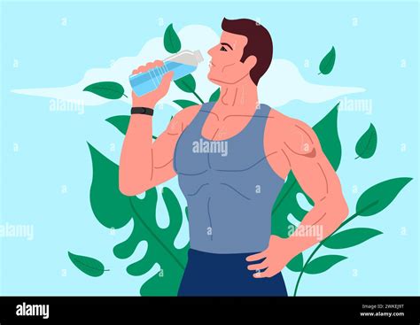Illustration of an attractive young man drinking water after a workout ...