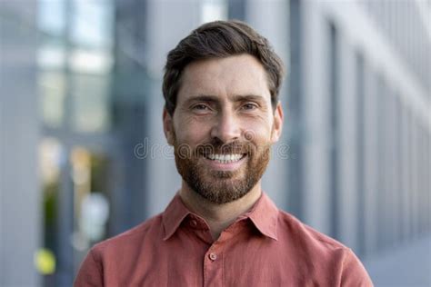 A Man with a Beard and a Red Shirt is Smiling Stock Photo - Image of ...