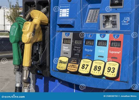 Gas Pump Dispenser with Five Qualities of Gasoline Including Regular, Premium, Diesel and E85 ...