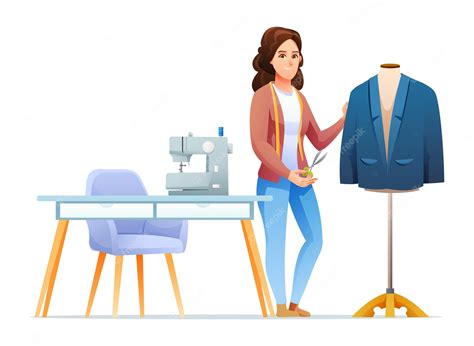 Premium Vector | Professional woman tailor standing near the suit ...