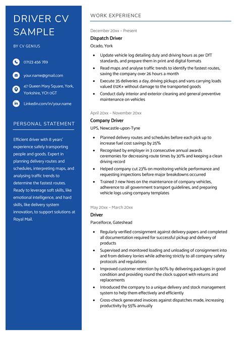 Driver CV - Example &amp; Word Template [Free Download]