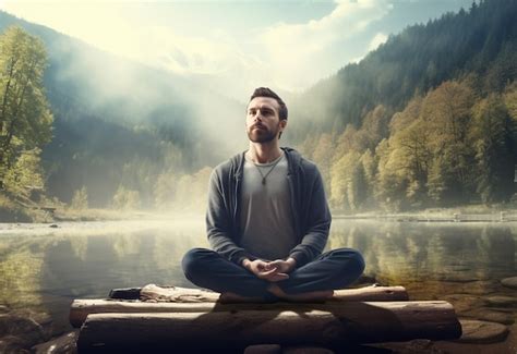 Premium AI Image | A man practicing mindfulness and meditation in a ...