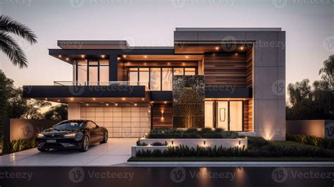 AI Generative Exterior of modern luxury house with garden and beautiful ...