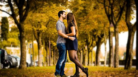 Couple Kissing Hugging Standing In Trees Background HD Couple ...