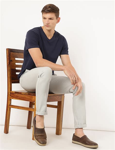 Buy Pure Cotton Textured Slim Fit Trouser at Marks &amp; Spencer