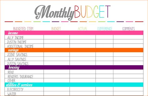 Budgeting Sheet Printable