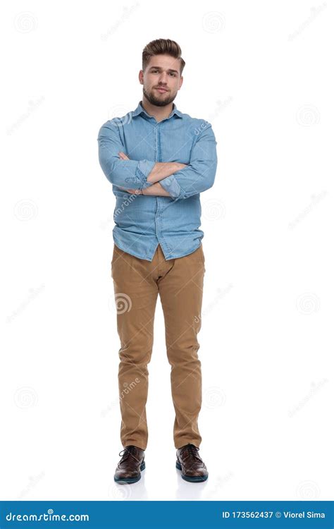 Serious Casual Man Holding His Hands Folded Stock Image - Image of arms ...