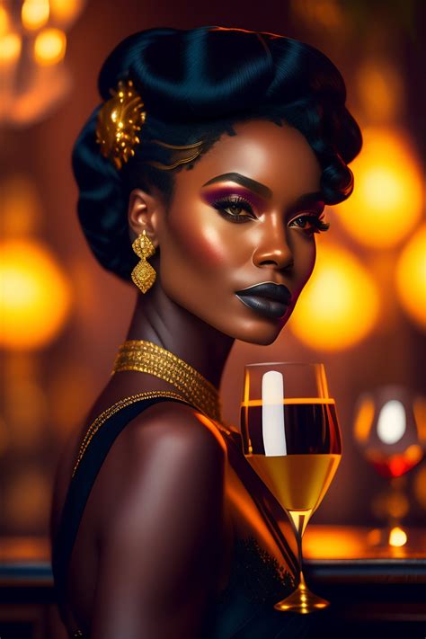 Lexica - A young sophisticated drinking black woman, gold and filigree, cozy dimly-lit 1920s ...