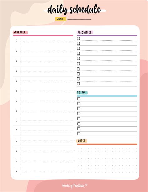Daily Schedule Templates - World of Printables